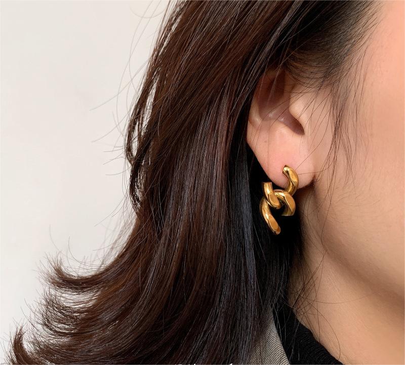 Retro Personality Titanium Steel Gold Plated Chain Earrings High Street Accessories Fashion Cross Irregular Earrings Women