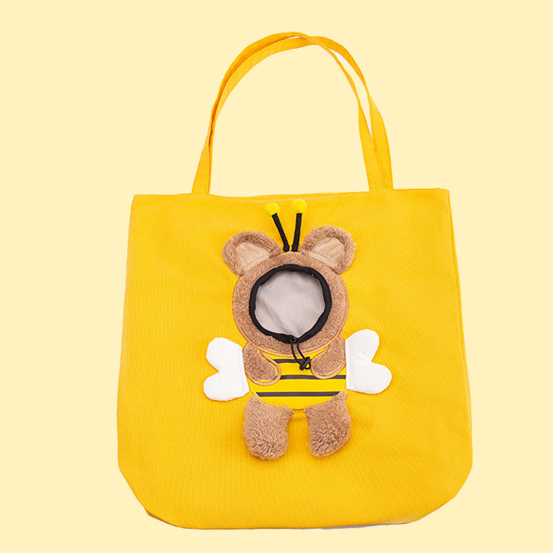 Pet Bag Little Bee Canvas Bag with Revealed Head Cat Bag Shoulder Bag Portable Outing Bag Dog Bag