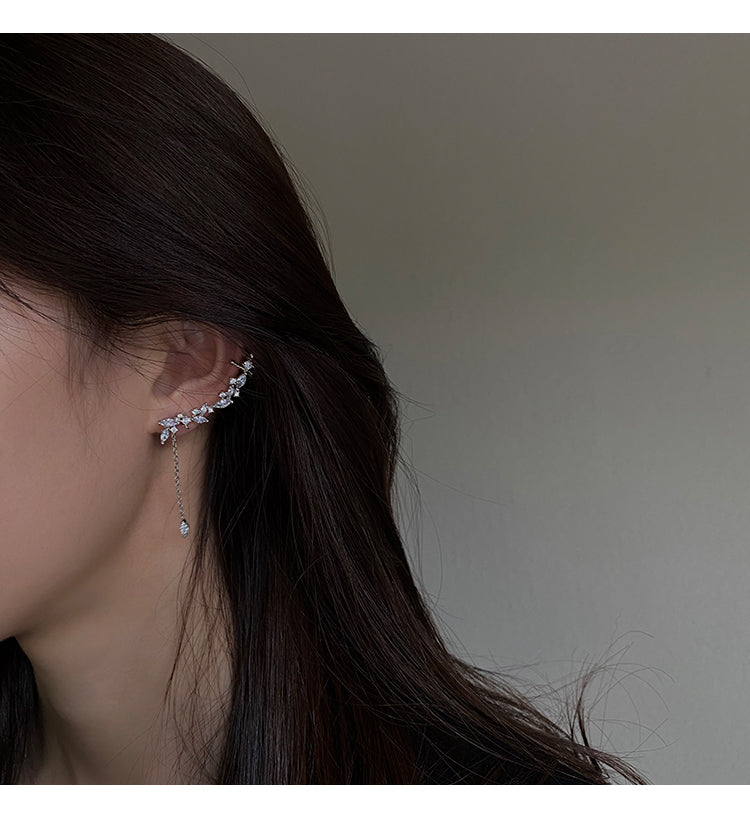 Zircon long earrings women's trendy 2023 ins style niche high-end ear bone clip net red temperament earrings