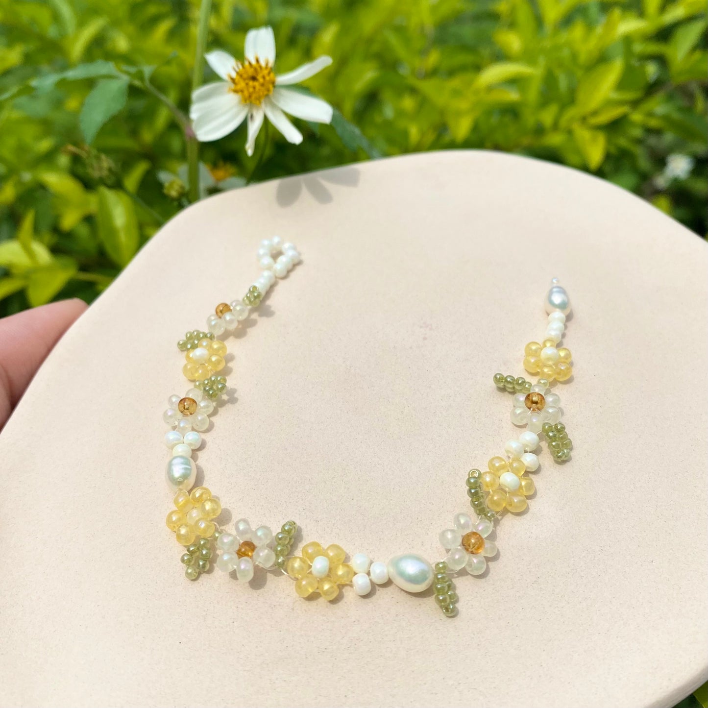 Freshwater Pearl Beaded Bracelet Custard Flowers Ins Niche Beaded Ring
