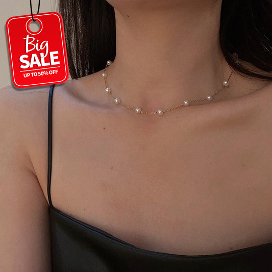 Titanium Steel Non-fading Natural Freshwater Pearl Gypsophila Necklace Clavicle Chain