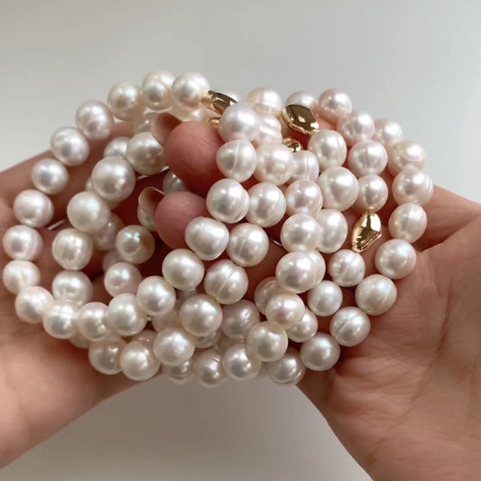 Handmade retro style baroque pearl bracelet large pearl threaded bright natural pearl elastic rope bracelet for women