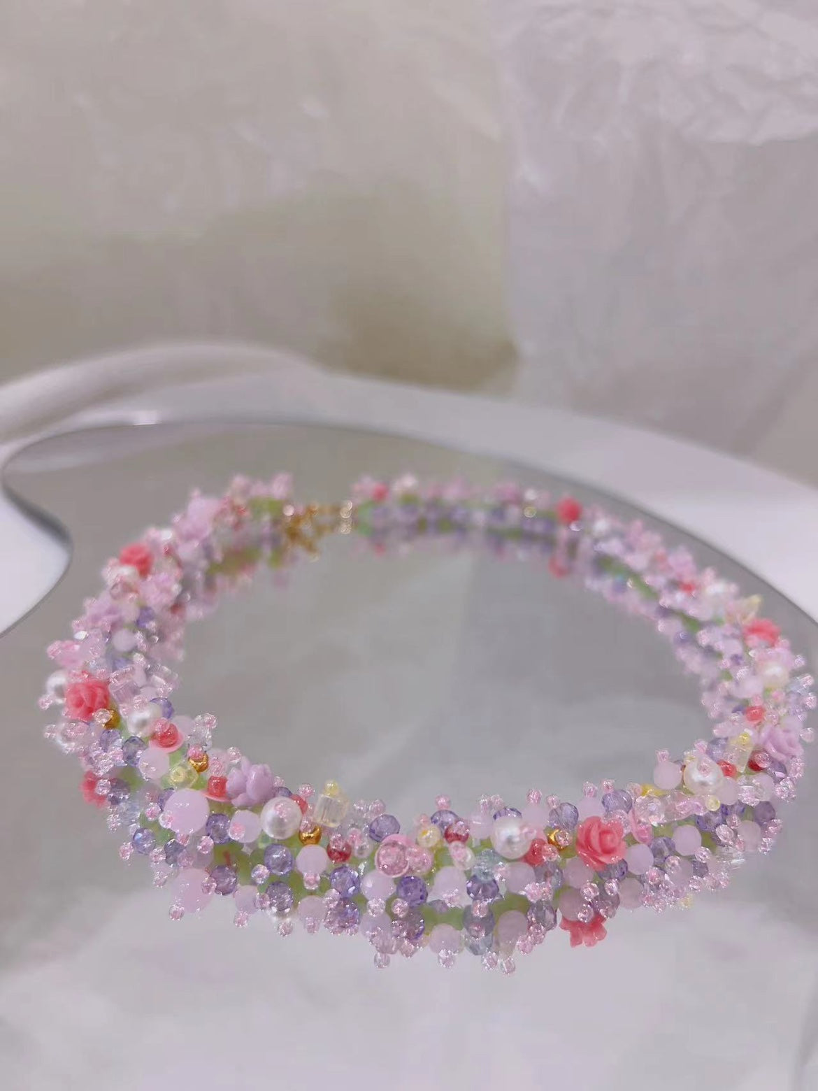 Handmade Beaded Original Design Crystal Pearl Necklace Bracelet Girly Fashion Personality