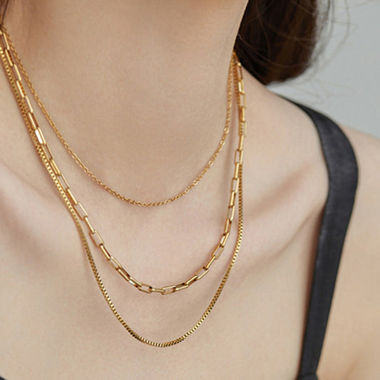 Three-layer stacked titanium steel necklace, light luxury niche clavicle chain trend