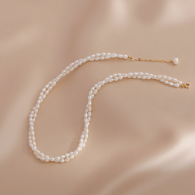 Millet Grain Pearl Necklace Women's Double Layer Temperament Simple Design Clavicle Chain