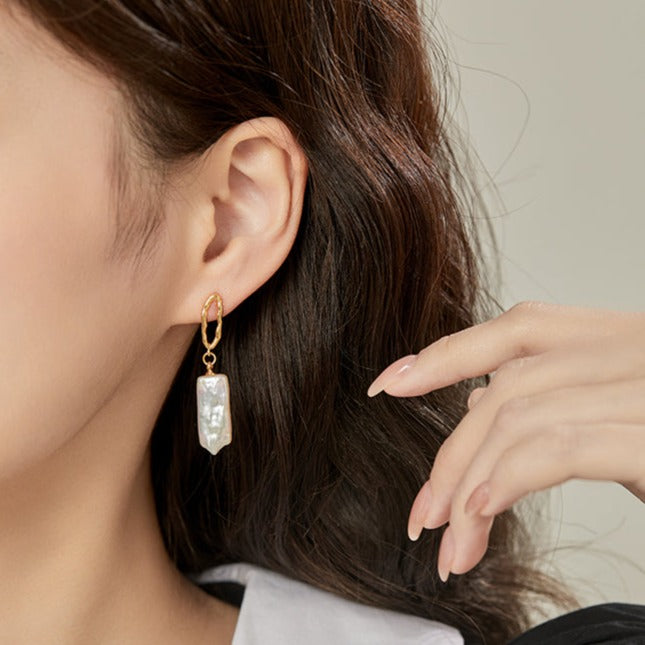 Baroque natural freshwater pearl earrings women's long style light luxury high-end rectangular retro earrings