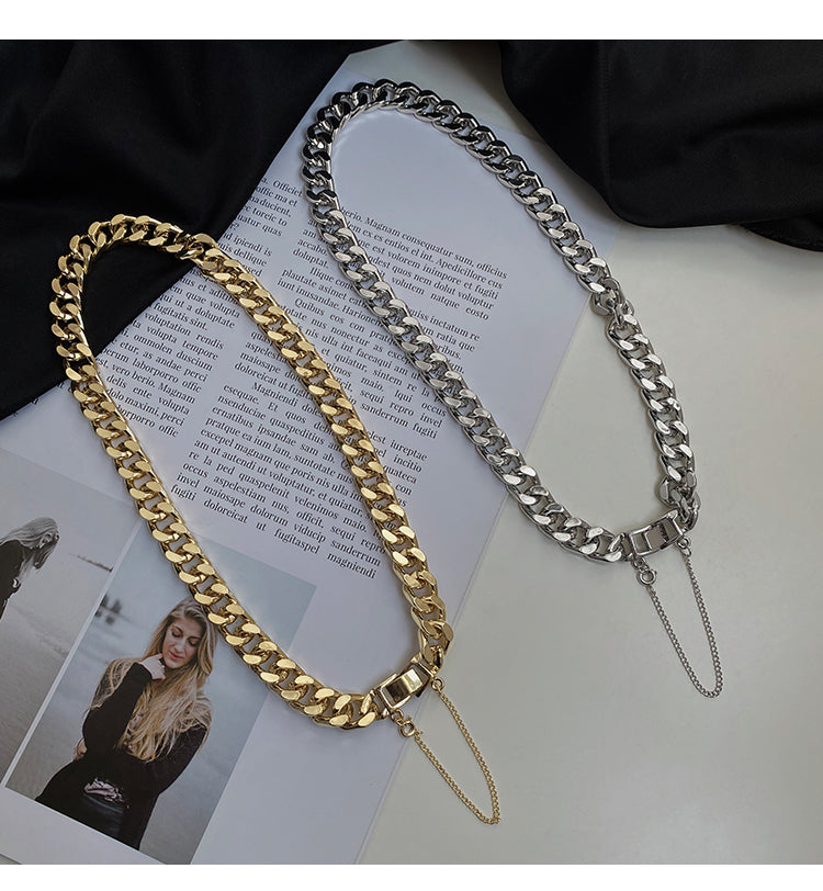Seiko titanium steel Cuban chain necklace men and women sweet cool ins hip-hop thick chain collarbone chain cold wind net red accessories