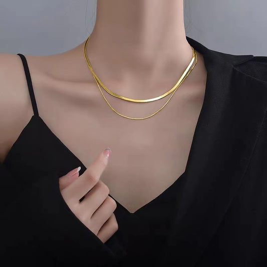 Titanium steel necklace double layer clavicle chain