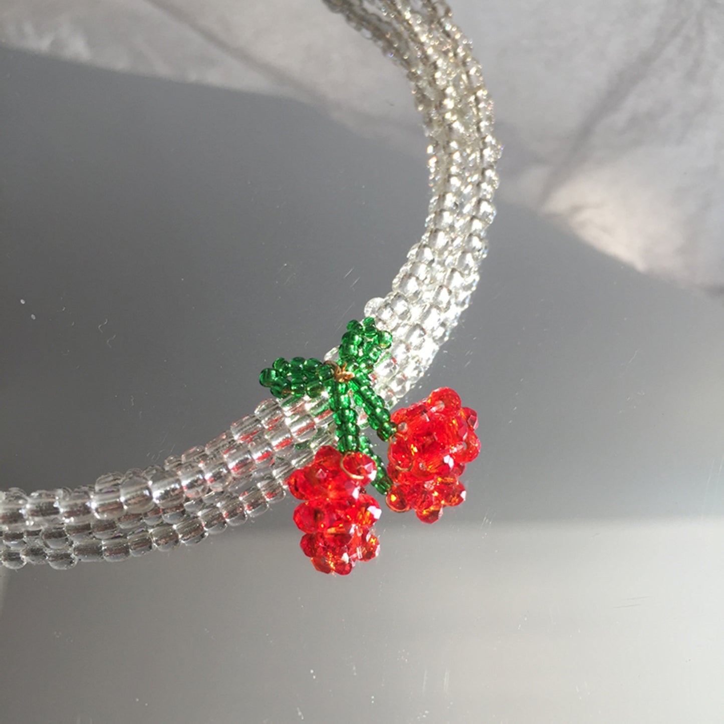 Handmade cherry necklace Showa sweet romantic girly beaded tea series niche design spring choker