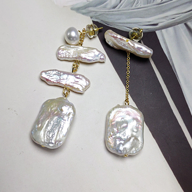 Baroque pearl earrings female 925 sterling silver silver needle French retro earrings temperament earrings