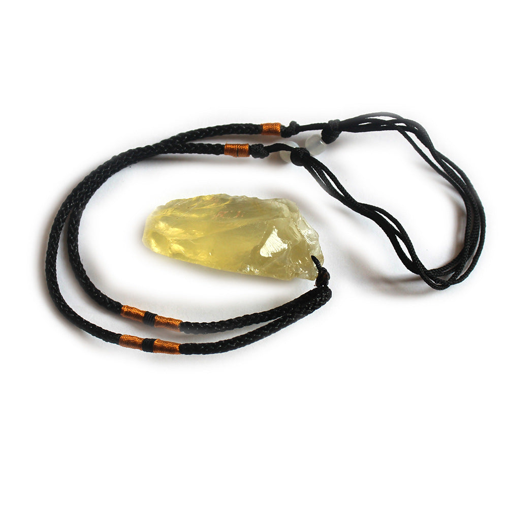 Natural citrine raw stone pendant, original ecological citrine raw stone, unique energy geometric necklace