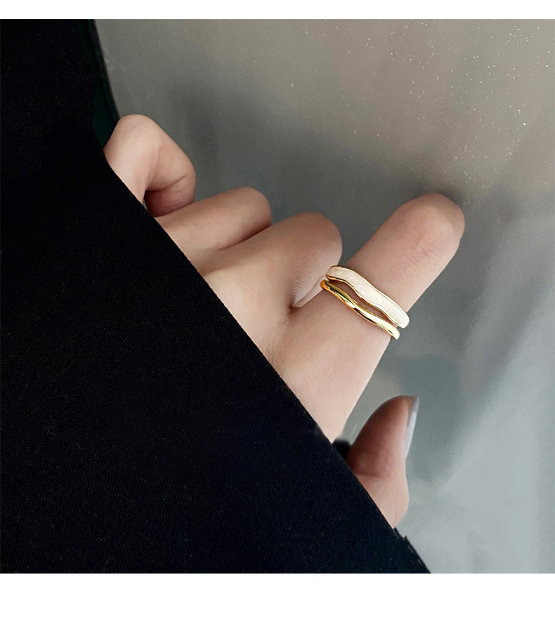 Fashion personality white mother-of-pearl double-layer opening ring female ins niche design index finger ring light luxury high-end ring