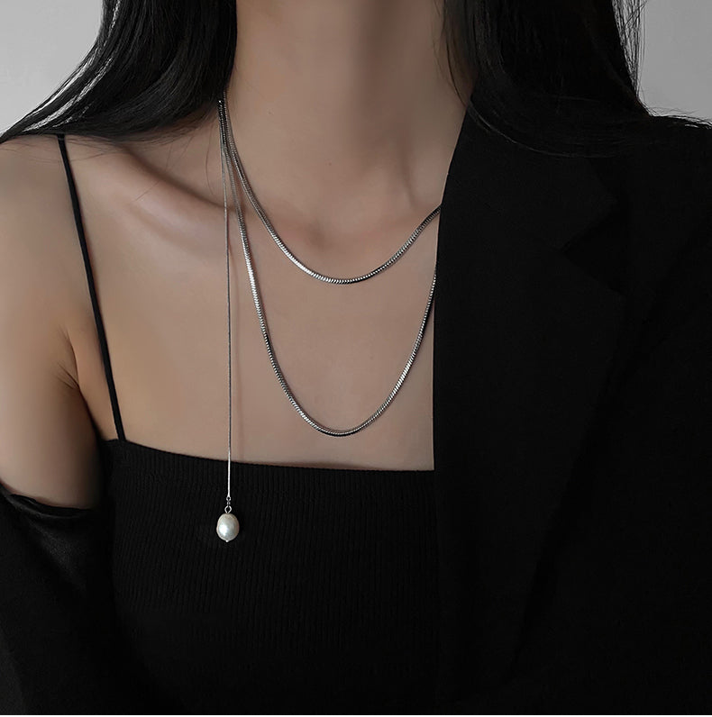 Stacked long necklace female ins cold wind snake bone chain hip-hop sweet cool hot girl sweater clavicle chain accessories