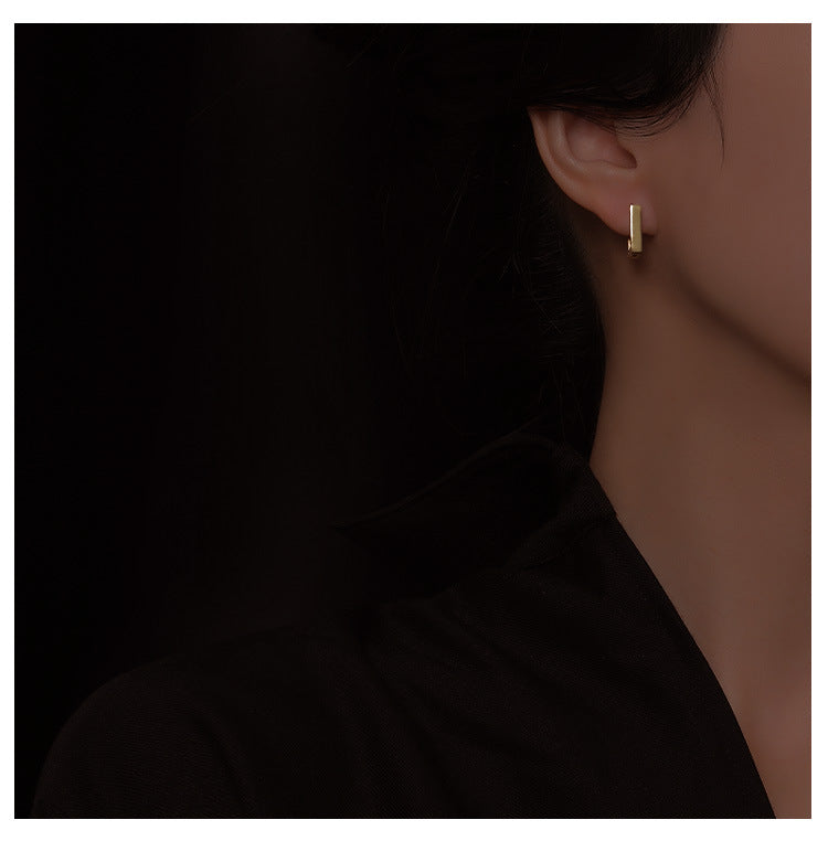 Personalized retro new K gold simple square earrings earrings women's ins tide cold wind earrings