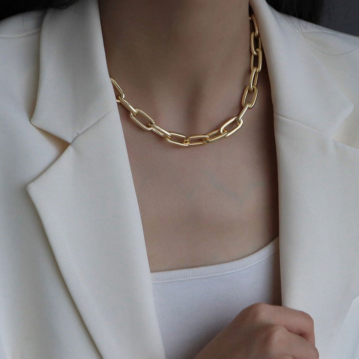 Metal Thick Chain Gold Necklace Women's Ins Niche Light Luxury High-end Sense Net Red Explosive Style Clavicle Chain Accessories