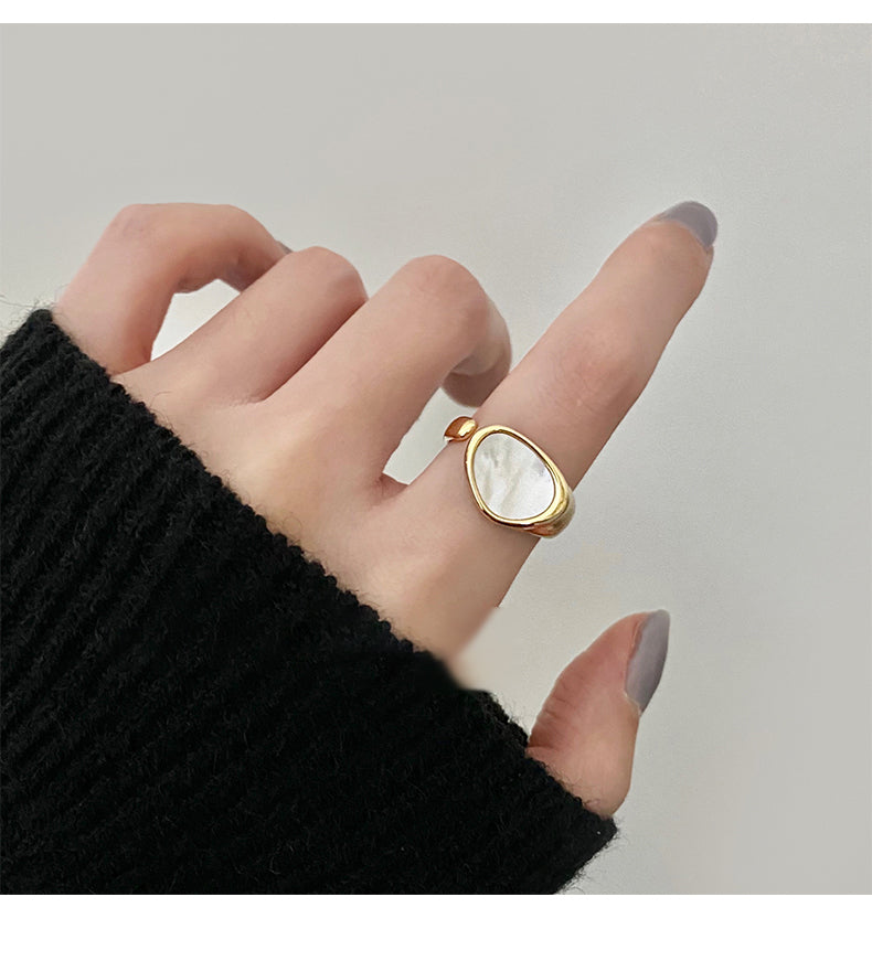Mother-of-pearl gemstone open ring women's light luxury niche design index finger ring fashion personality high-end ring