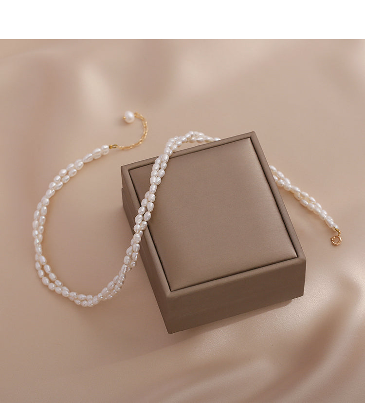 Millet Grain Pearl Necklace Women's Double Layer Temperament Simple Design Clavicle Chain