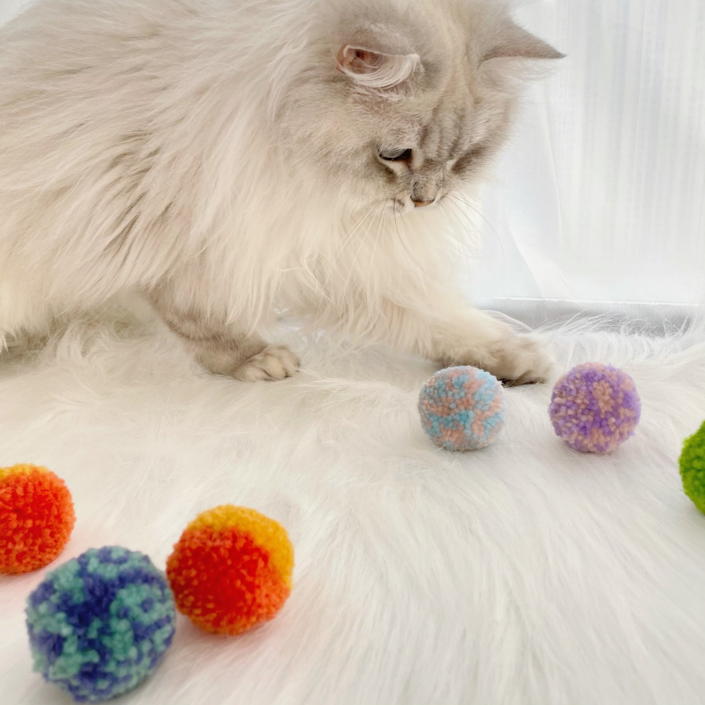 Cat toy funny colorful small pom-pom mute bite-resistant micro-elastic ball