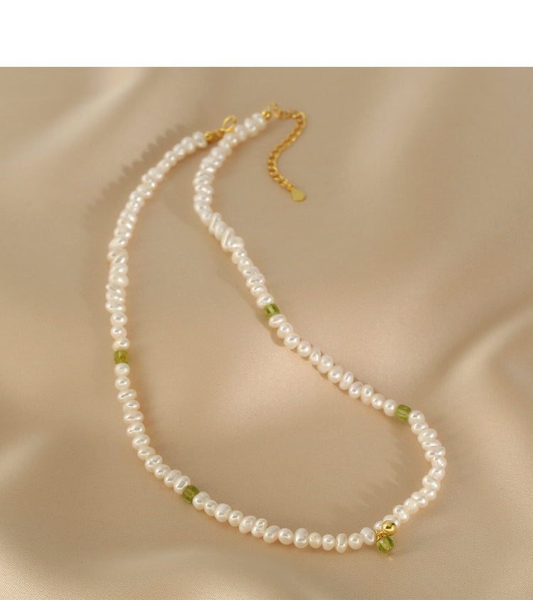 Natural Peridot Freshwater Pearl Stacked Double Layer Clavicle Chain Light Luxury Necklace