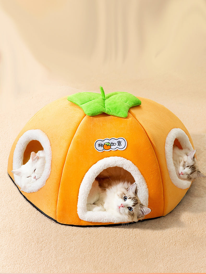 Warm and thickened, large space, semi-enclosed cat nest, cute and fluffy