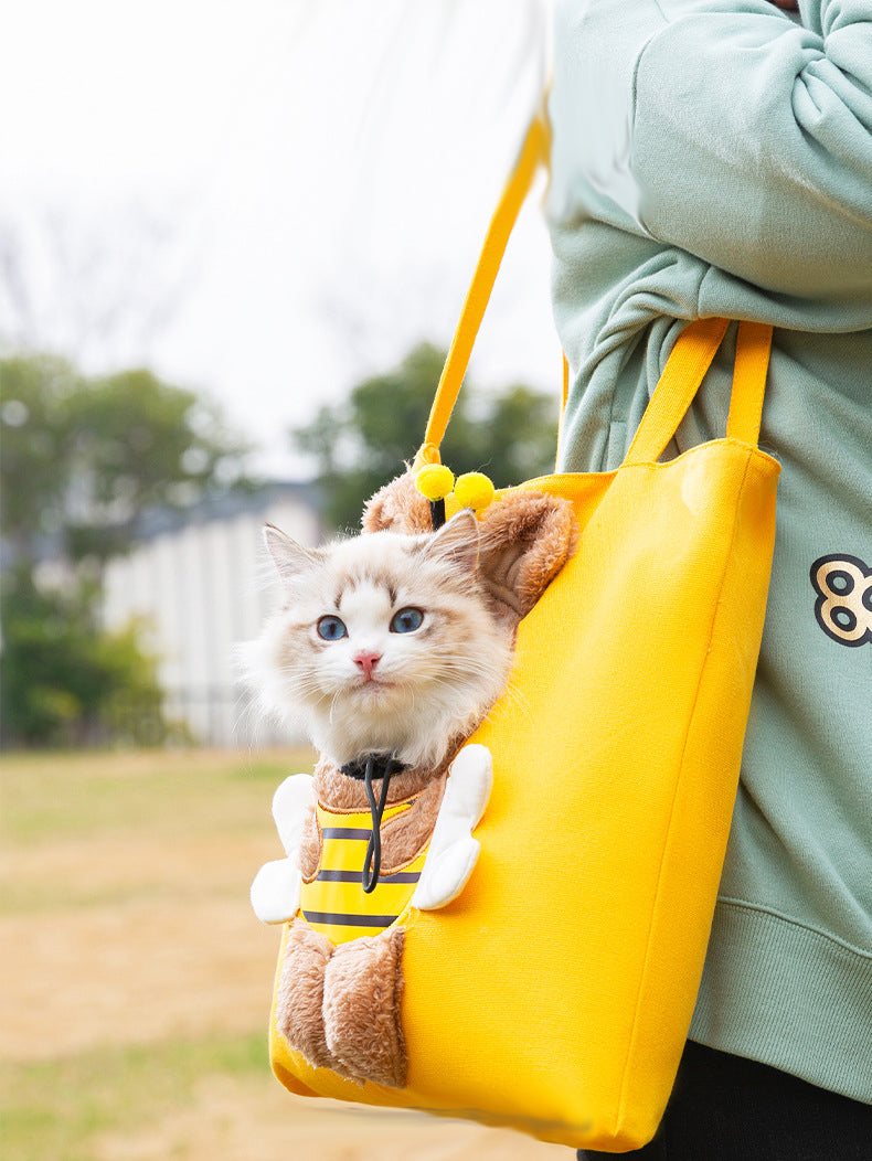 Pet Bag Little Bee Canvas Bag with Revealed Head Cat Bag Shoulder Bag Portable Outing Bag Dog Bag
