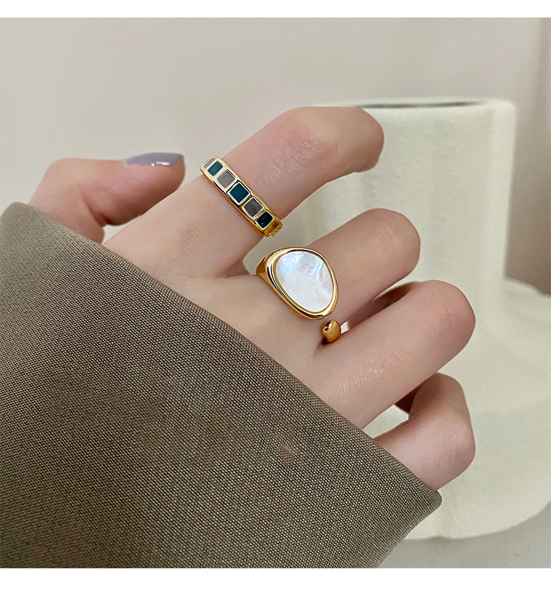 Mother-of-pearl gemstone open ring women's light luxury niche design index finger ring fashion personality high-end ring