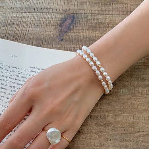 Natural Freshwater Pearl Millet Beads Elastic Rope Bracelet Simple and Versatile No Fading Niche Fairy Wind Gift