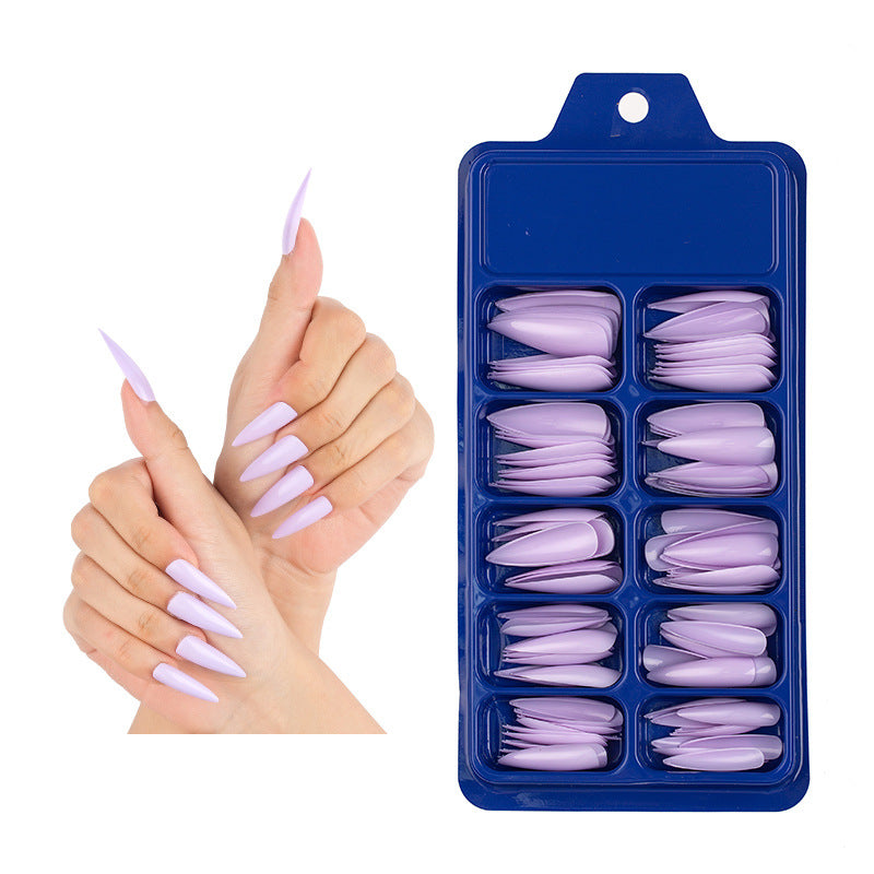 100 pieces of boxed manicure nails, solid color pointed fake nail patches, long color extension wear