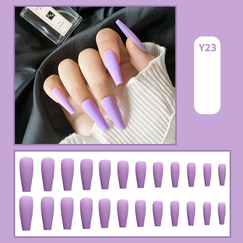 Ballet wearable fake nail stickers finished solid color extra long manicure removable