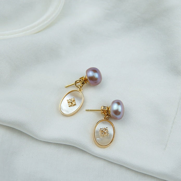 Handmade natural freshwater button pearl pendant earrings baroque court retro style 925 silver gold-plated anti-allergic