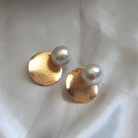 Handmade natural freshwater button pearl pendant earrings baroque court retro style 925 silver gold-plated anti-allergic