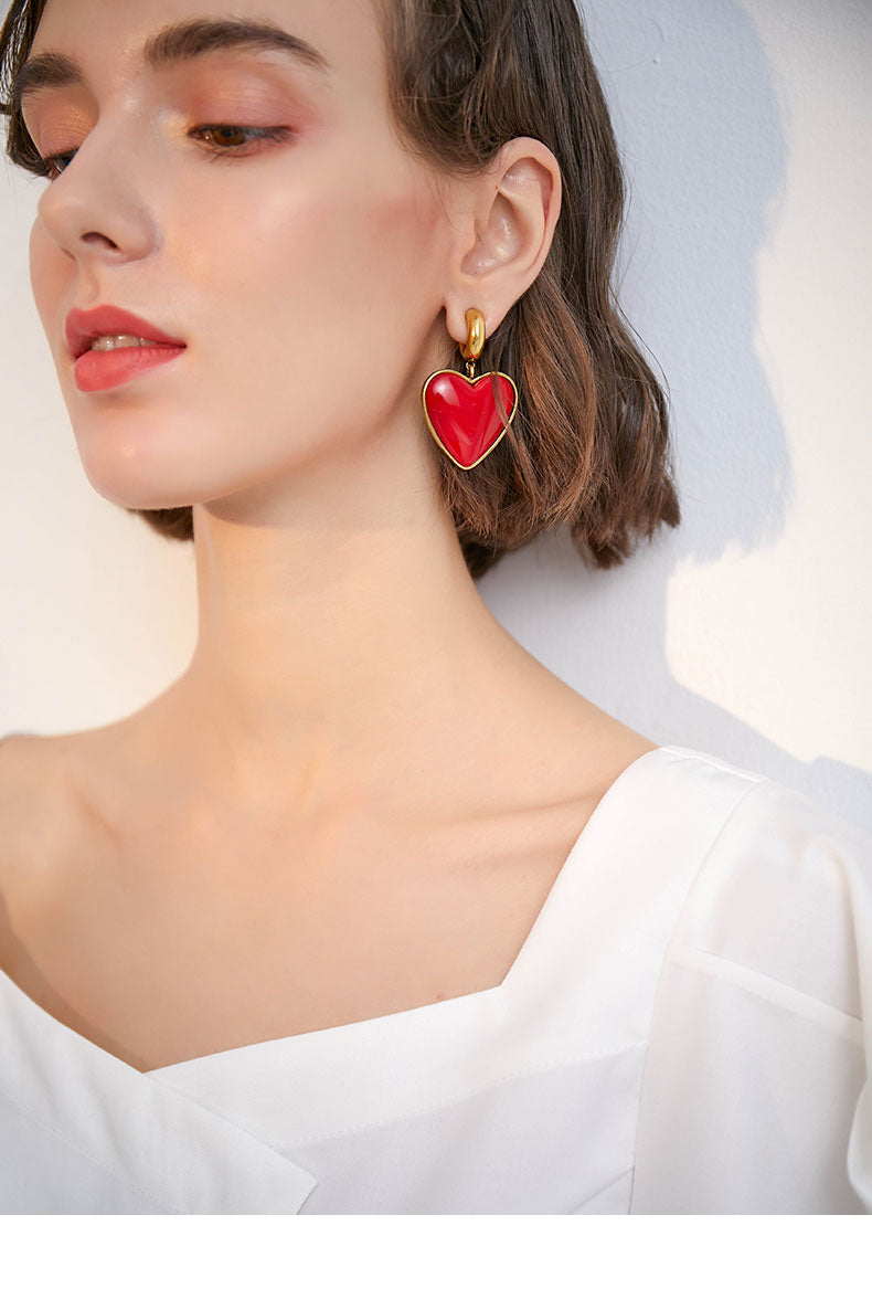 Love earrings, sweet earrings, zircon peach heart earrings, heart earrings, bridesmaid gifts, gifts for her…