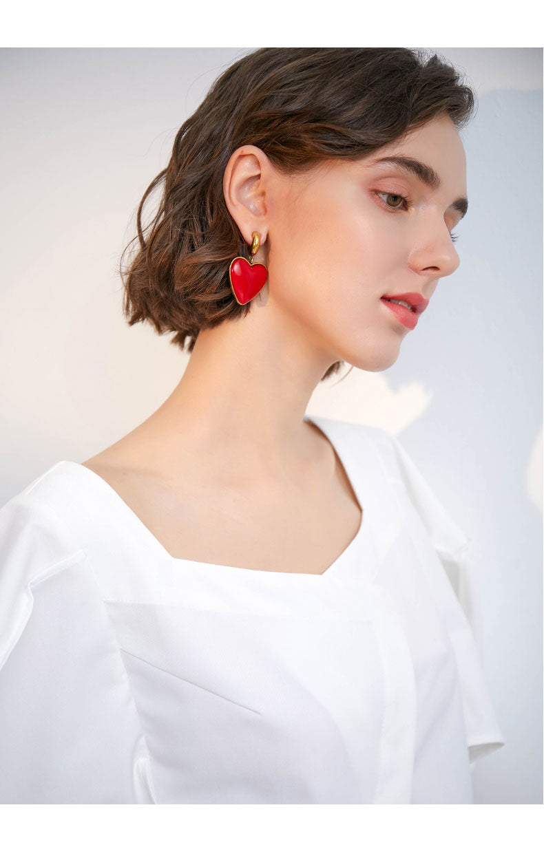 Love earrings, sweet earrings, zircon peach heart earrings, heart earrings, bridesmaid gifts, gifts for her…